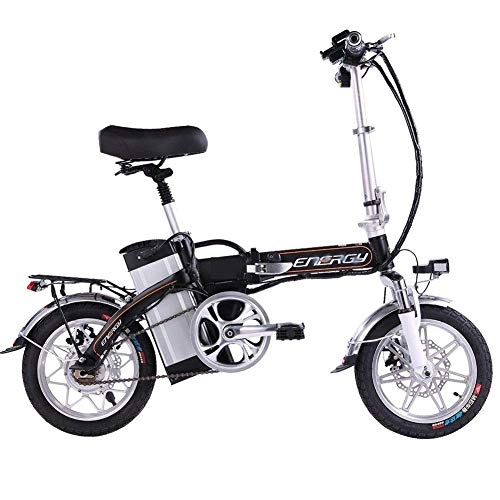 Electric Bike : YOUSR Electric Bicycle, 14 Inch Fold Portable Aluminum Alloy Fashion Mini Electric Bike, 48V Lithium Battery, 240W Brushless Quiet Motor, 3 Speed Once