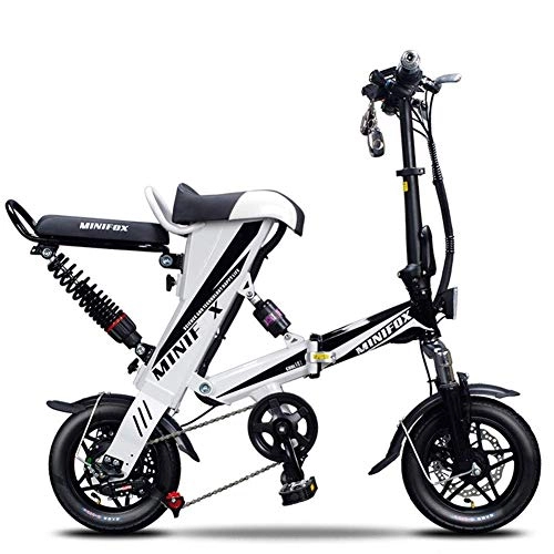 Electric Bike : YOUSR Foldable Electric Bicycle, Portable Electric Bicycle for Adults with High Carbon Steel Frame, 36 V Lithium Battery, 250 W, Theft Remote Lock White