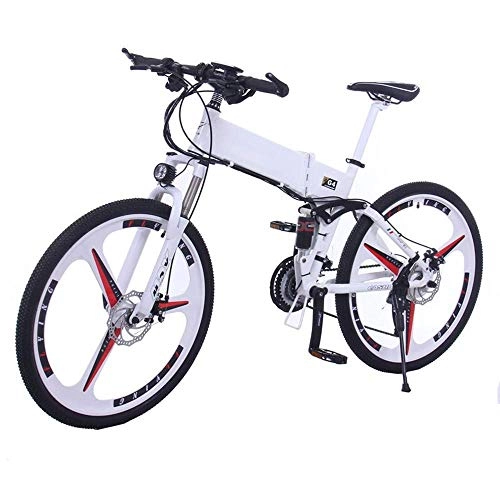 Electric Bike : YOUSR Folding Electric Bicycle, Mountain Bike Cruise Control 36V Lithium Battery Bicycle Electric Car Line Plate Version 26 Inch 24 Speed white