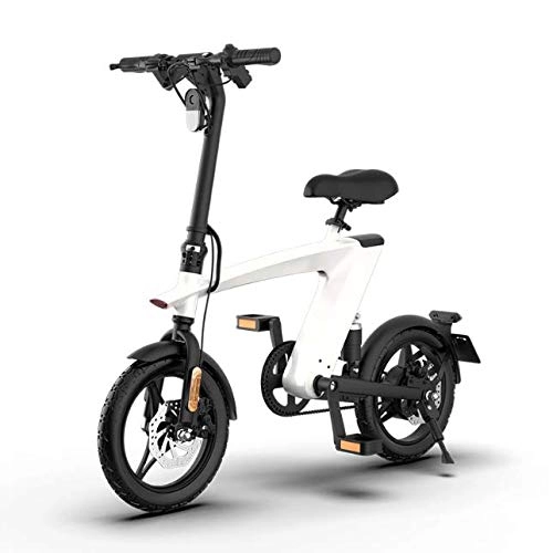 Electric Bike : YPLDM Lithium battery two-wheel foldable electric bicycle variable speed driving adult pedal assisted electric bicycle H1, White