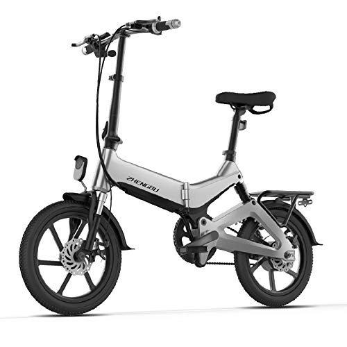 Electric Bike : YPYJ 16 Inch Folding Electric Bicycle Small Men And Women Assisted Battery Car Lithium Battery Electric Car, Gray