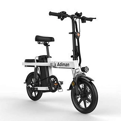 Electric Bike : YPYJ Electric Bike, Folding Electric Bicycle for Adults, 15.5 Mph Ebike with USB Port To Charge on The Go, Smart Meter + Headlights + Electronic Rear Taillights, White