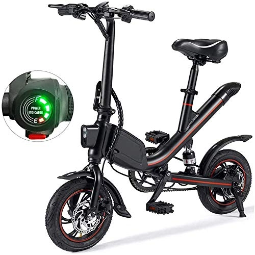 Electric Bike : YSHUAI 12 Inches Electric Bike Electric Bikes for Adults, Electric Bicycles Collapsible Bicycles for Women with 250 W 7.8 Ah Battery 36 V Lightweight for Men, Black