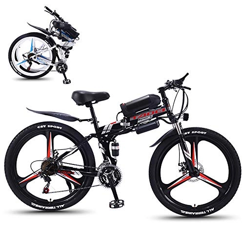 Electric Bike : YSHUAI 26 '' Electric Bike Electric Bicycles Foldable Mountain Bike for Adults E Bike 36V 350W 13AH Removable Lithium-Ion Battery Fat Tire Double Disc Brakes LED Light, Red