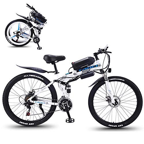 Electric Bike : YSHUAI 26 '' Electric Bike Electric Bicycles Foldable Mountain Bike for Adults E Bike 36V 350W 13AH Removable Lithium-Ion Battery Fat Tire Double Disc Brakes LED Light, White