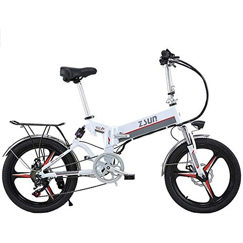 Electric Bike : YSHUAI Electric Bicycles, Folding Electric Bicycles for Adults, Bike Magnesium Alloy, Terrain, 20 Inches, 350 W / 48 V, Endurance 100 / 120 Km, White, Endurance 100 km