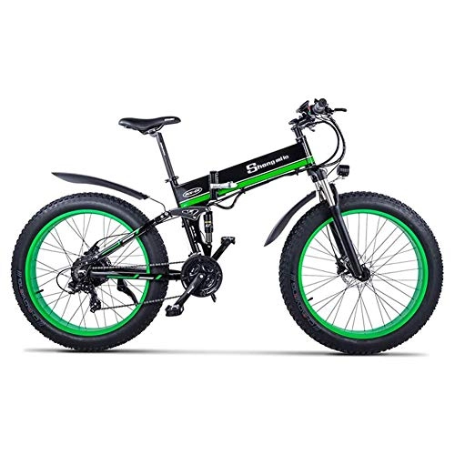 Electric Bike : YSNJG 1000W Electric Bike 21 Speeds 26 inch Fat Tire Road Bicycle Beach / Snow Bike with Hydraulic Disc Brakes (Green)