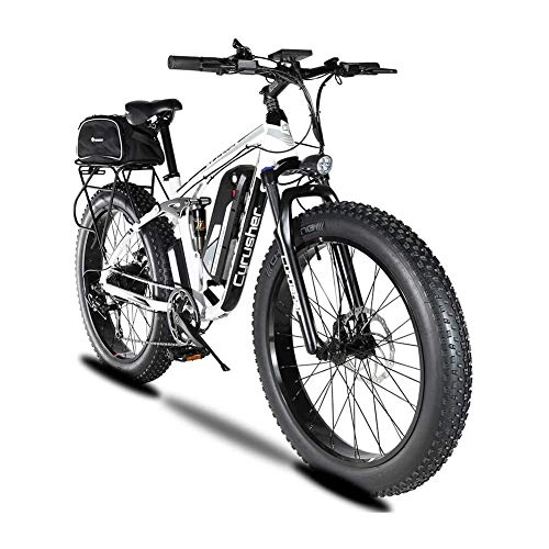Electric Bike : YSNJG 48V 13A Electric Mountain Bike USB Charging Stand with Full Suspension and Intelligent LCD & Big Tyre 26 x 4.0 (White)