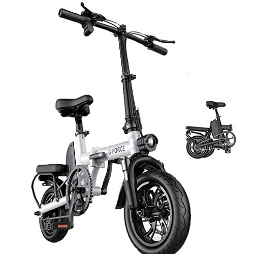 Electric Bike : YuCar 12 inches Folding Electric Bike with 48V Removable 18650 Lithium-Ion Battery with 500W Motor and Shimano 3 Speed Shifter, White