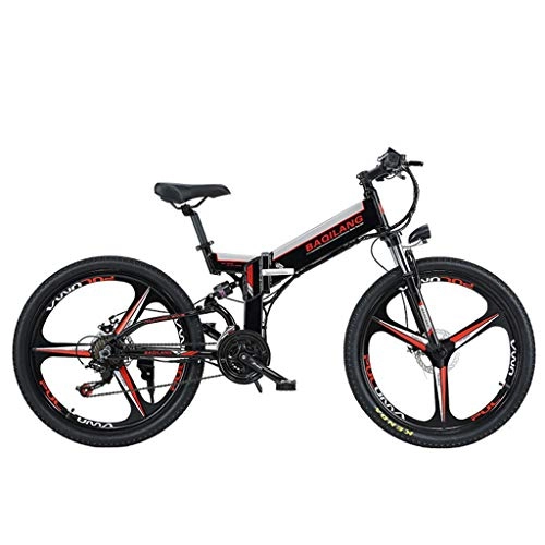 Electric Bike : YUNYIHUI 26" Folding Bike, Smart Electric bicycle, With 48V Removable Lithium Battery Charging, Shimano 21 Speed Gear, Commuter Bike, 90km, Black-One wheeled dual battery version