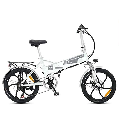 Electric Bike : YUNYIHUI Electric folding bicycle city male / female bicycle road bike, 48V10.4ah detachable battery, Disc Brakes Commuter electric car, White five knife wheel-48V10.4ah