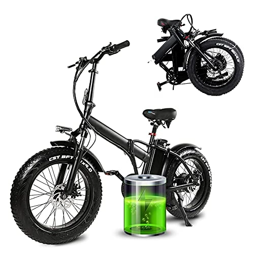 Electric Bike : YX-ZD 20'' Fat Tires Foldable Electric Bike Ebike with 500W Power Motor, 32 MPH 5 Speed Adults Electric Mountain Bike, 48 / 15Ah Removable Battery