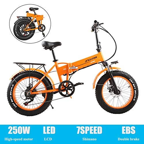 Electric Bike : YXYBABA 20 * 4.0 Inch 250W Folding Mountain Bike, Adopt 48V 8Ah Lithium Battery, Pedal Assist Electric Bike, with Shimano 7 Speed Full Suspension Hydraulic Disc Brakes, Orange