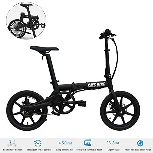 Electric Bike : YXYBABA Electric Bicycles Aluminium Adult Foldable Ebike 36V 250W Lithium Battery, Dual Disc Brakes, 5 Digital Adjustable Speed, Hidden Battery Design, Black