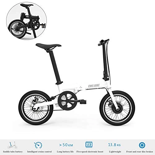 Electric Bike : YXYBABA Folding Ebike 250W Aluminum Electric Bicycle with Pedal for Adults And Teens, 16" Electric Bike with 36V Lithium-Ion Battery, Professional Quick-Shift 5-Speed, White