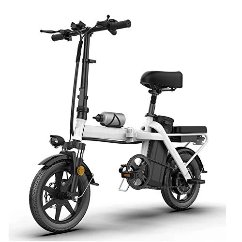 Electric Bike : YXZNB Adult Electric Bicycle, Foldable 14-Inch 8AH48V 350W Motor, with Anti-Shock Tire Safety Double Disc Brake, Suitable for Male Commuting, White