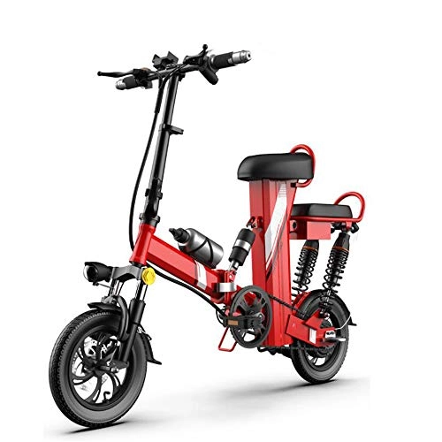Electric Bike : YXZNB Electric Bicycle, Lightweight 12-Inch Tire 350W Foldable Electric Bicycle 11AH Lithium Battery 3 Riding Modes, Red