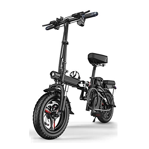 Electric Bike : YXZNB Electric Bicycles, 14-Inch Folding Electric Bicycles with Pedals, 48V / 400W / 120Km Folding Electric Bicycles, Portable Bicycles for Teenagers And Adults, Black