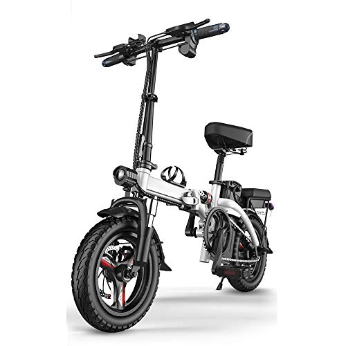 Electric Bike : YXZNB Electric Bicycles, 14-Inch Folding Electric Bicycles with Pedals, 48V / 400W / 50Km Folding Electric Bicycles, Portable Bicycles for Teenagers And Adults, White