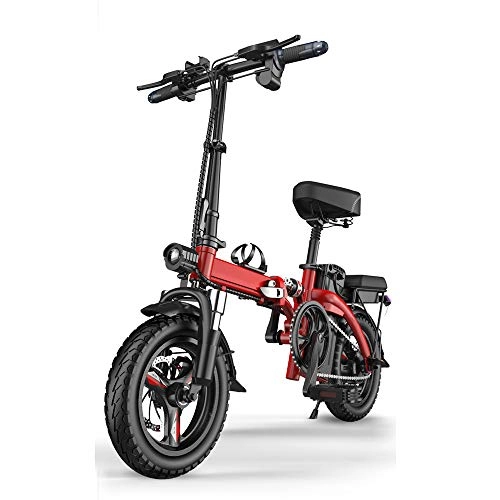 Electric Bike : YXZNB Electric Bicycles, 14-Inch Folding Electric Bicycles with Pedals, 48V / 400W / 80Km Folding Electric Bicycles, Portable Bicycles for Teenagers And Adults, Red