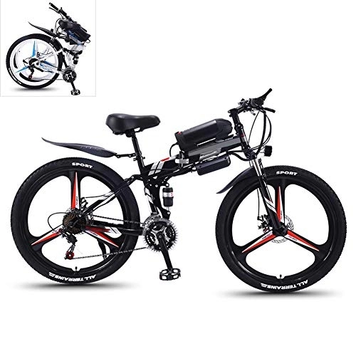 Electric Bike : YZT QUEEN Electric Bikes, 21-Speed High-Carbon Steel Foldable Electric Mountain Bike All Terrain, 26-Inch 36V 350W Removable Lithium Battery Mountain Bike, Black, 36V10AH