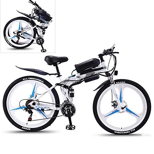 Electric Bike : YZT QUEEN Electric Bikes, 21-Speed High-Carbon Steel Foldable Electric Mountain Bike All Terrain, 26-Inch 36V 350W Removable Lithium Battery Mountain Bike, White, 36V13AH