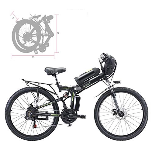 Electric Bike : YZT QUEEN Electric Bikes Electric Mountain Bike, Adult 26-Inch Dual Battery Folding Electric Bicycle Aluminum Alloy Spoke Wheel, Detachable 48V 20AH Lithium Battery 21-Speed Gear, Black, 350W 48V 20AH