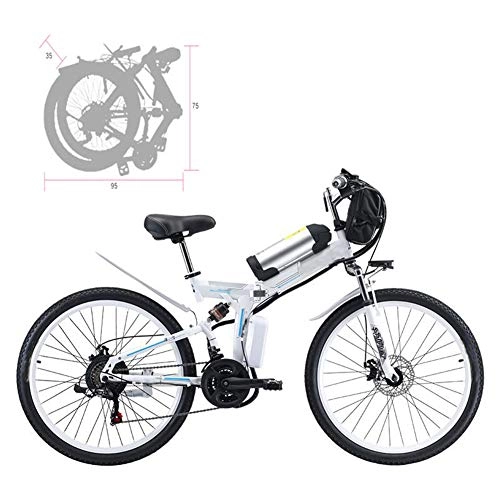 Electric Bike : YZT QUEEN Electric Bikes Electric Mountain Bike, Adult 26-Inch Dual Battery Folding Electric Bicycle Aluminum Alloy Spoke Wheel, Detachable 48V 20AH Lithium Battery 21-Speed Gear, White, 500W 48V 20AH