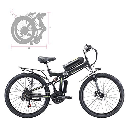 Electric Bike : YZT QUEEN Electric Bikes Electric Mountain Bike, Adult 26-Inch Folding Electric Bicycle Aluminum Alloy Spoke Wheel, Removable 350W 48V 8AH Lithium Battery 21-Speed Gear, Black