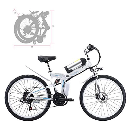 Electric Bike : YZT QUEEN Electric Bikes Electric Mountain Bike, Adult 26-Inch Folding Electric Bicycle Aluminum Alloy Spoke Wheel, Removable 350W 48V 8AH Lithium Battery 21-Speed Gear, White