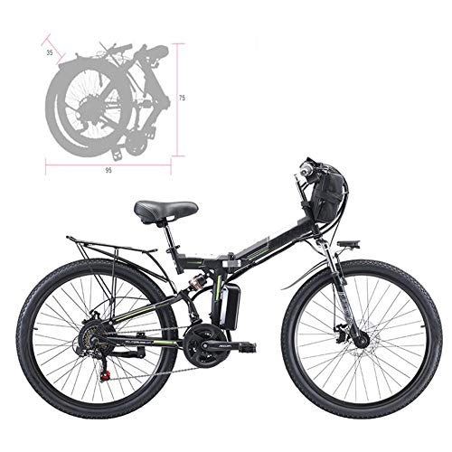 Electric Bike : YZT QUEEN Electric Bikes Electric Mountain Bike, Adult 26-Inch Folding Electric Bike Aluminum Alloy Spoke Wheel, Removable 48V Lithium-Ion Battery 21-Speed Gear, Black, 10AH 500W 48V