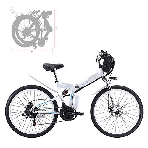 Electric Bike : YZT QUEEN Electric Bikes Electric Mountain Bike, Adult 26-Inch Folding Electric Bike Aluminum Alloy Spoke Wheel, Removable 48V Lithium-Ion Battery 21-Speed Gear, White, 10AH 500W 48V