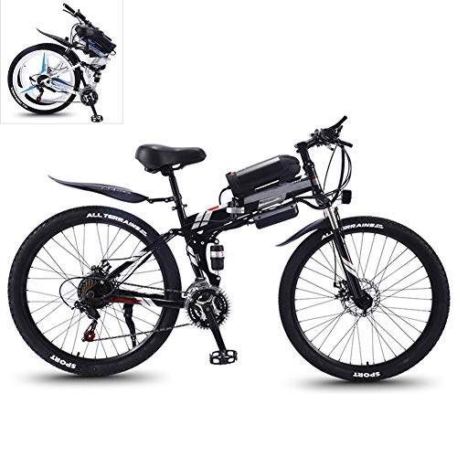 Electric Bike : YZT QUEEN Electric Bikes, High-Carbon Steel Foldable Electric Mountain Bike All-Terrain Off-Road Vehicle 27-Speed, 26-Inch 36V 350W Mobile Lithium-Ion Battery Mountain Bike, Black, 36V8AH