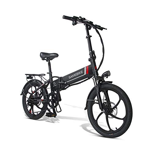 Electric Bike : zawq Folding Electric 20" aluminum Bicycle For Adults Commute Ebike Lightweight Portable Easy To Store 48v 350w Motor 7 Speed Derailleur Aluminum Alloy Rim-Black
