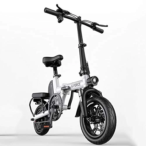 Electric Bike : ZBB Electric Bicycle 12 Inch Foldable Electric Mountain Bike for Adult with 48V Lithium-Ion Battery E-bike 400W Powerful Motor Maximum Speed 25 KM / H for Adult Women Men, White, 20to35KM