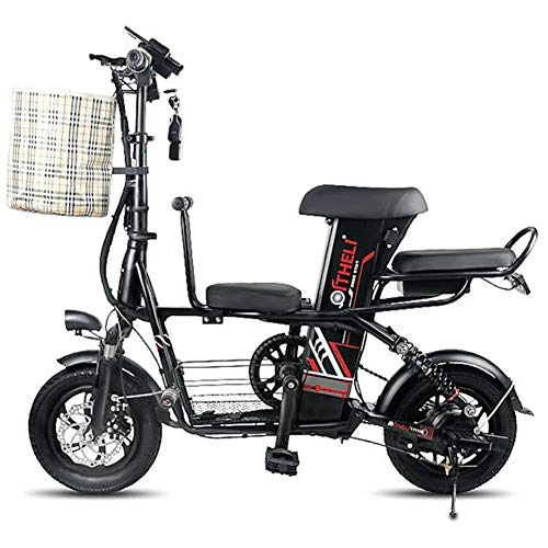Electric Bike : ZBB Electric Bicycle 12 Inch Wheels High Carbon Manganese Steel Material Portable Folding Electric Bike for Adult 48V Lithium-Ion Battery Powerful Brushless Motor Speed 20-30 KM / h, Black, 30to35KM