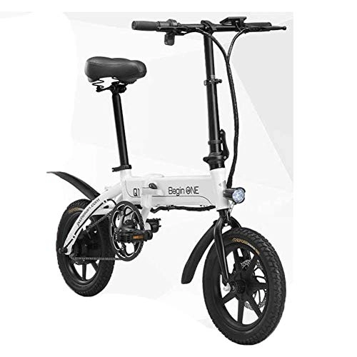 Electric Bike : ZBB Electric Bicycle 14 Inches Folding Electric Mountain Bike for Adult with 36V Lithium-Ion Battery Waterproof E-bike 350W Powerful Silent Motor, Three Modes of Motion, White, 40to60KM