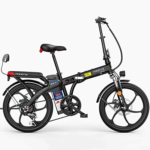 Electric Bike : ZBB Electric Bicycle 20 Inches Folding Electric Mountain Bike for Adult with Removable 48V Lithium-Ion Battery E-bike 250W Powerful Motor, 7 Speed Shifter, Black, 65to70KM