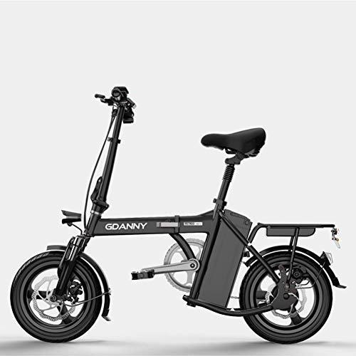 Electric Bike : ZBB Electric Bicycle Sporting Gear E-Bike Brushless Gear Motor with Waterproof Large Capacity 14 Inch 48V Lithium Battery and Battery Charger Front LED Light for Adult, Black, 40to80KM