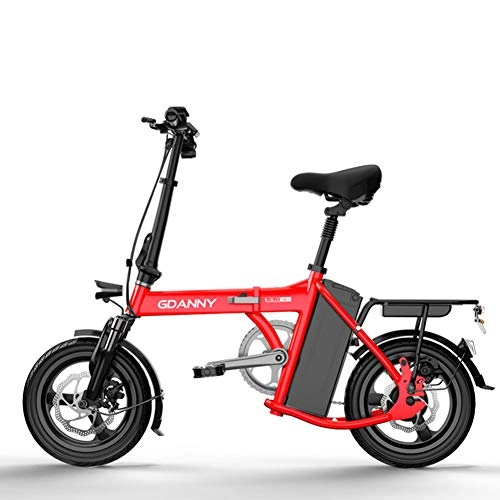 Electric Bike : ZBB Electric Bicycle Sporting Gear E-Bike Brushless Gear Motor with Waterproof Large Capacity 14 Inch 48V Lithium Battery and Battery Charger Front LED Light for Adult, Red, 130to260KM