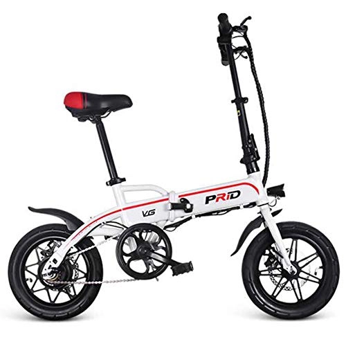 Electric Bike : ZBB Electric Bicycles 14 Inch 350 W Folding Electric Bicycle Sporting with Removable 36V Lithium Battery Charger and Lock Portable and Easy to Caravan, White, 45to55KM