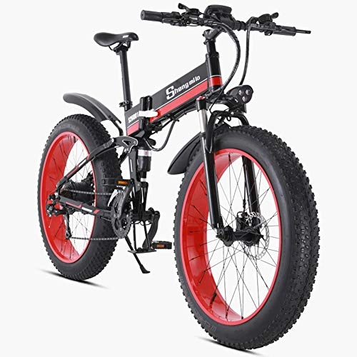 Electric Bike : ZBB Electric Bicycles Foldable Mountain Bikes 48V 1000W Adults Aluminum Alloy 7 Speeds Electric Bicycles Double Shock Absorber with 26 inch Tire Disc Brake and Full Suspension Fork, Black