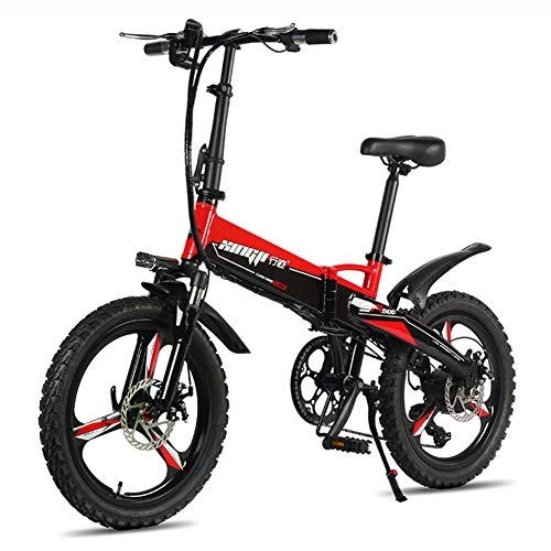 Electric Bike : ZBB Electric Bicycles Foldable Mountain Bikes 48V 250W Adults Aluminum Alloy 7 Speeds Electric Bicycles Double Shock Absorber Bikes with 20 inch Tire, Disc Brake and Full Suspension Fork, Red, 60to80KM