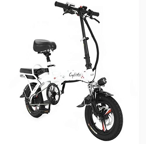 Electric Bike : ZBB Electric Bicycles Foldable Portable Bikes Detachable Lithium Battery 48V 400W Adults Double Shock Absorber Bikes with 14 inch Tire Disc Brake and Full Suspension Fork, White, 80to160KM