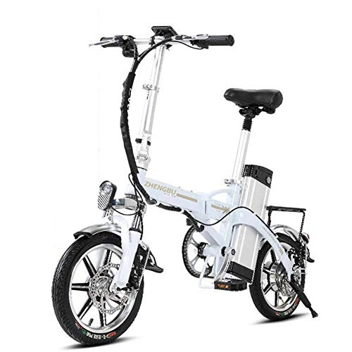 Electric Bike : ZBB Electric Bicycles Folding Lightweight Aluminum Folding Electric Bikes 14 Inches Wheels Portable Ebike with Pedal Adult with 48V Lithium-Ion Battery 400W Powerful Motor Speed 20KM / H, White, 180KM