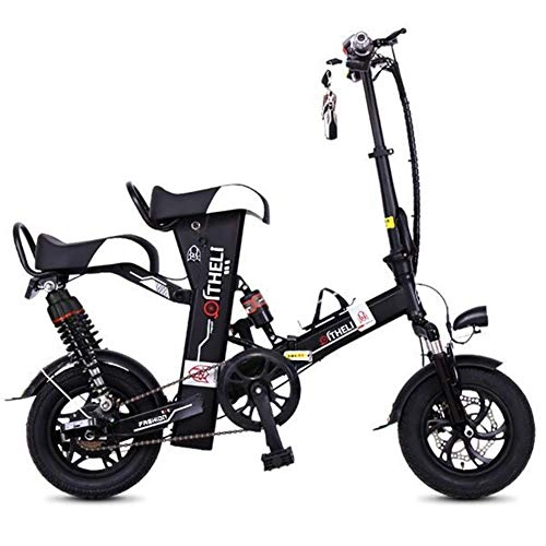 Electric Bike : ZBB Electric Bicycles Lightweight Portable Folding with Pedals High-carbon Steel Material for Adult 48V Lithium Lon Battery 400W Electric Moped Maximum Load 250 Kg, Black, 60to70KM