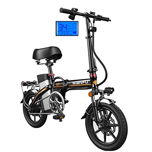Electric Bike : ZBB Electric Bikes 14 Inch Wheels Aluminum Alloy Frame Portable Folding Electric Bicycle Safety for Adult with Removable 48V Lithium-Ion Battery Powerful Brushless Motor, Black, 45to70KM