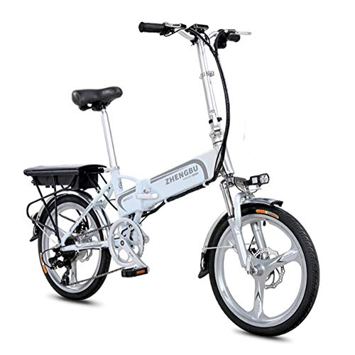 Electric Bike : ZBB Folding Electric Bicycle, Lightweight and Aluminum Folding E-Bike with Pedals 20 Inch Portable and Easy to Store in Caravan with Removable 36V 8Ah Lithium-Ion Battery, White