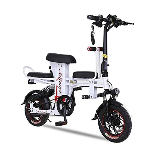 Electric Bike : ZBB Folding Electric Bike Portable and Easy to Store 14 Inches 150kg Load 30km / h High Power Motor Disc Brakes Lithium Battery with LCD Speed Display for Adult, White, 30to40KM