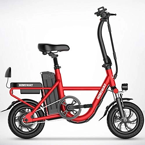 Electric Bike : ZBB Folding Electric Bike - Portable and Easy to Store in Caravan 350W Brushless Motor Removable 48V Lithium-Ion Battery with LCD Speed Display for Adult, Red, 30to50KM
